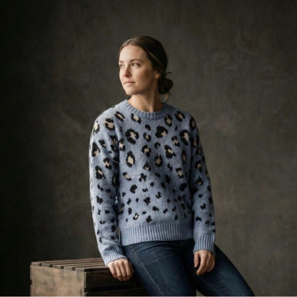 Nine West Blue Leopard Print Sweater